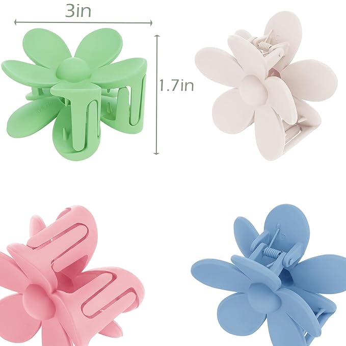 Flower Hair Clips 6 PCS Flower Claw Clips Daisy Clips for Women Matte Large Claw Clips Strong Hold Jaw Clamps Hair Accessories for Thick Hair 6 Colors
