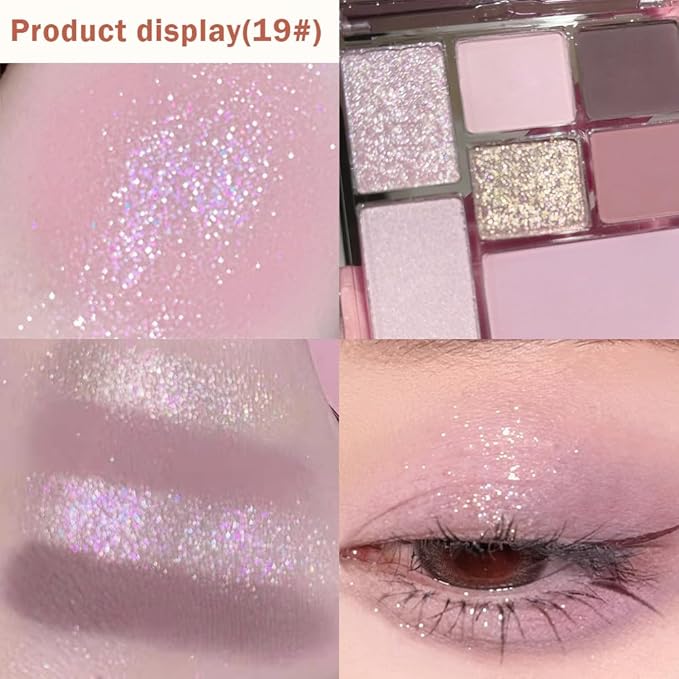 Seven Color Matte Shimmer Eyeshadow Makeup Palette, Nude Pink & Brown 7 Color Series Silky Powder Eyeshadow, Daily Dating Makeup Eye shadow Box, Easy to Carry, Vegan & Cruelty-Free, 0.25 Oz, 19#