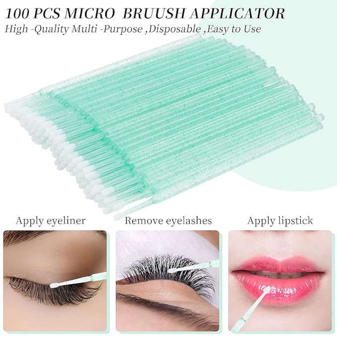 300 PCS/Sets Eyelash Extension Supplies Disposable Micro Swab Brush Match Eyebrow Spoolie Lip Brush Mascara Wand Applicator Mascara Applicator eyelashes Tool (all green handle)