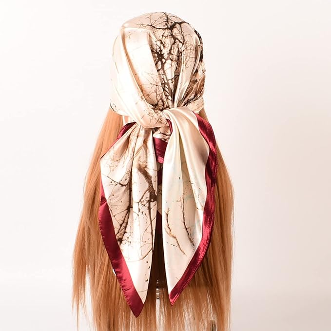 35 x 35 Women's Fashion Pattern Large Square Silk Like Hair Scarf Head Sleeping Wrap Satin Neck Bandana for Gift…
