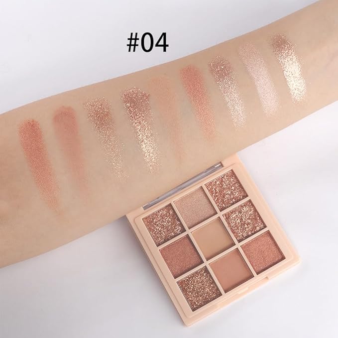 9 Colors Nude Champagne Gold Matte Shimmer Eyeshadow Palette for Eye Makeup,High Pigmented Eye Shadow Primers Powder Palet de sombras de ojos-04#