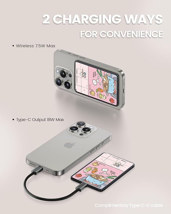 Magnetic Battery Pack Compatible with Magsafe,5000 mAh Portable Power Bank, Wireless Charging with Type C Input Output Ultra Slim for iPhone 16/15/14/13/12/ All Series, Veggie HotPot Party