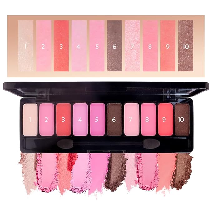 Ten-Color Eyeshadow Palette, Nude Red Pink Light Red Rose Light Pink Browm 10 Shimmer and Matte Shades, Blendable Powder, Party Eye Makeup, Vegan and Cruelty-Free, Built-In Mirror and Brush, 04#