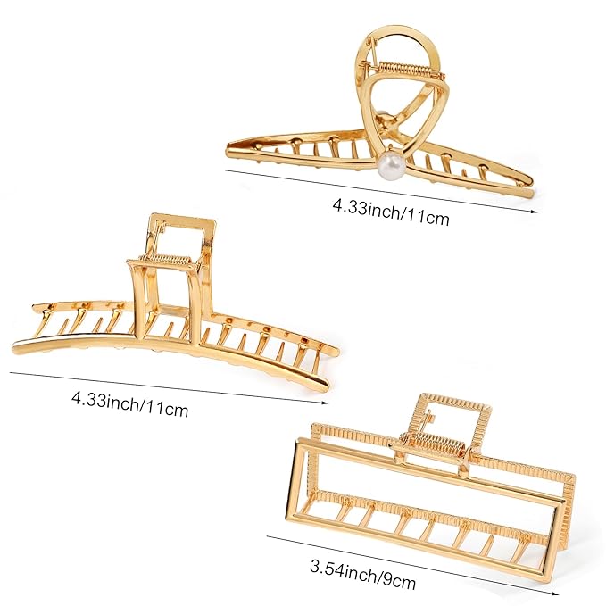 Mehayi 3 PCS Metal Large Hair Claw Clips for Thick Heavy Hair, Big Non-Slip Hair Catch Barrette Jaw Clamp, Strong Hold Claw Barrettes for Long Hair, Fashion Hair Styling Accessories for Women Girls
