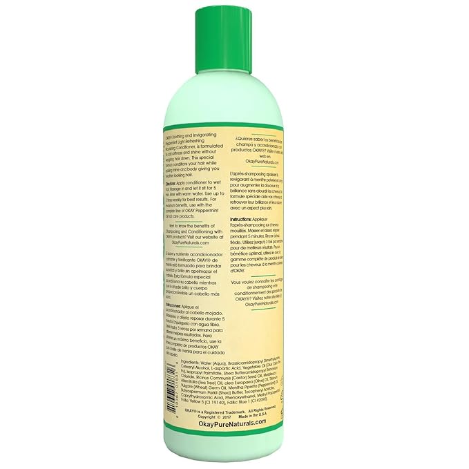Okay | Soothing And Invigorating Peppermint Conditioner | Helps Refresh, Revitalize, And Add Softness To Hair | Sulfate, Silicone, Paraben Free For All Hair Types and Textures | Made in USA 12oz 355ml