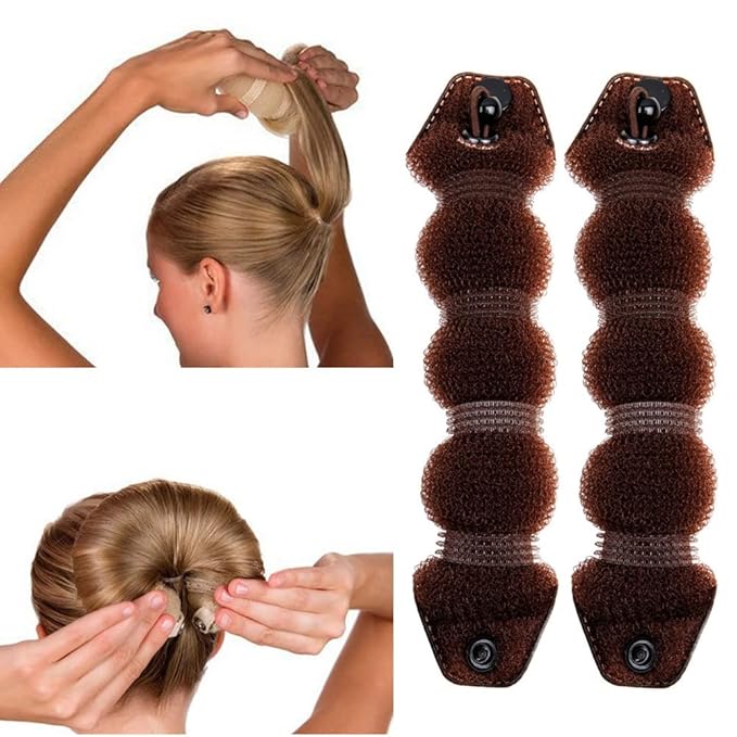 Beauty Small Hair Bun Maker - 2 Pieces Magic Styling Twist Ring Doughnut Chignon for Kids Ballet (Brown)