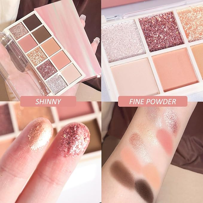 Ten Color Matte Shimmer Eyeshadow Makeup Palette,White Rose Gold Yellow Grapefruit Champagne Gold Nude Light Brown Dark Brown Black 10 Color Powder Eye shadow,Makeup Eyeshadow,Vegan & Cruelty-Free 03#