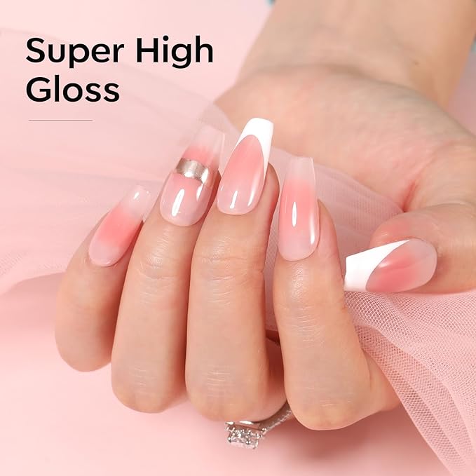 modelones Gel Nail Polish Set 2 Pcs 15 ML French Manicure White Nude Pink Jelly Gel Polish Translucent Soak Off UV French Tip Gel Polish Nail Art DIY Manicure At Home For Women Girls