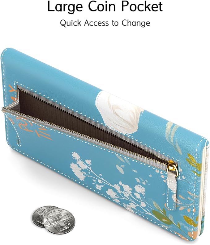 Nipichsha Womens Wallet, RFID Slim Wallets for Women, Thin Ladies Credit Card Holder Purse, Cute Leather Bifold Clutch Billfold with 11 Card Slots & ID Window, Flowers Dog