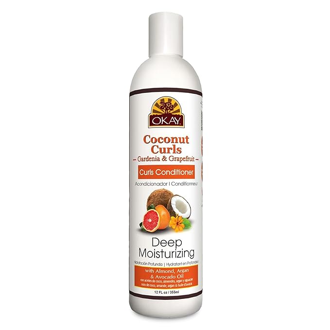 OKAY Coconut Curls Gardenia&Grapefruit Conditioner Helps Moisturize,Hydrate,and Define Curls Sulfate,Silicone,Paraben Free For All Hair Types and Textures Made in USA 12oz