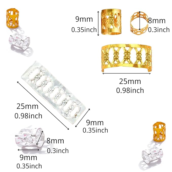 400pcs Gold & Silver Hair Cuffs Hair Jewelry,Aluminum Hair Rings Hair Braid Clips,Adjustable Metal Hair Cuffs Hair Decorations,Braiding Hair Accessories for Women and Girls 