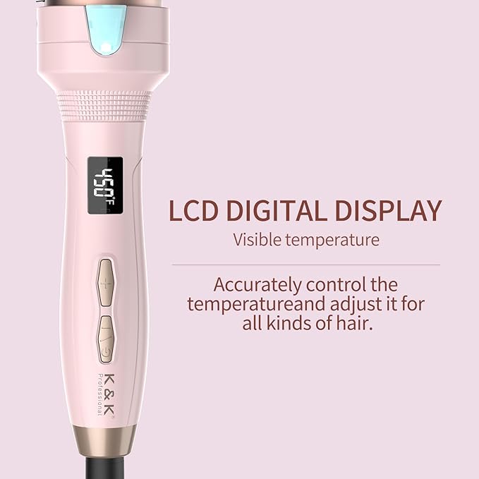 K&K 1 1/2 Inch Ceramic Tourmaline Ionic Heated Round Brush Curling Brush Creates Blowout Look -Creates Root Volume & Loose Curls Volume Curls Dual Voltage Hair Styling Tool (Pale Pink, 1.5 Inch)