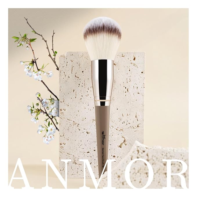 Anmor Powder Brush, Professional Large Fluffy Powder Blush Makeup Brush, Perfect for Blush Bronzer and Setting Powder, Luxurious Soft Synthetic Bristles