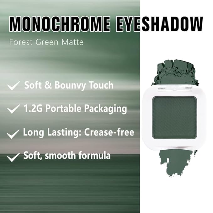 Kaely Pressed Single Eyeshadow Makeup, Forest Green Matte Highly Pigmented Monochrome Eye Shadow Palette, Waterproof Neutral Powde Mini Eyeshadow, sombras para ojos, Lightweight Blendable, 16