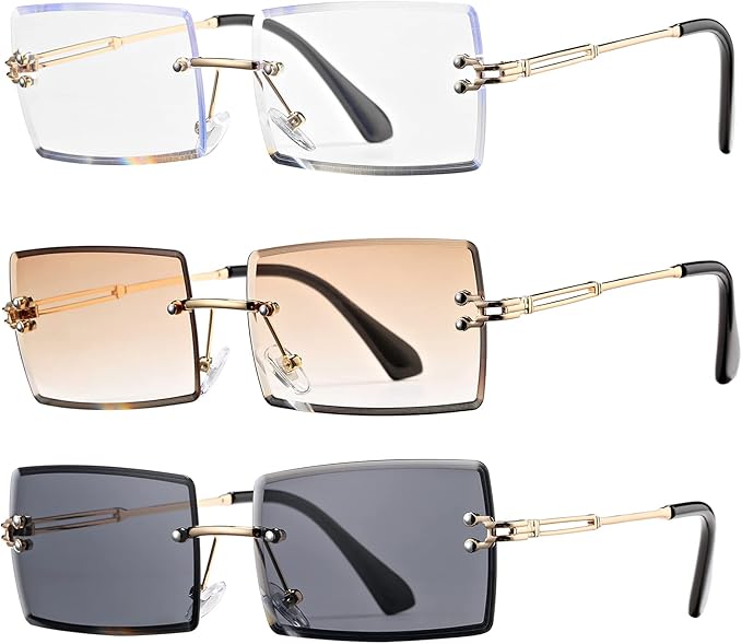 Rectangle Sunglasses for Men/Women Small Rimless Square Shade Eyewear