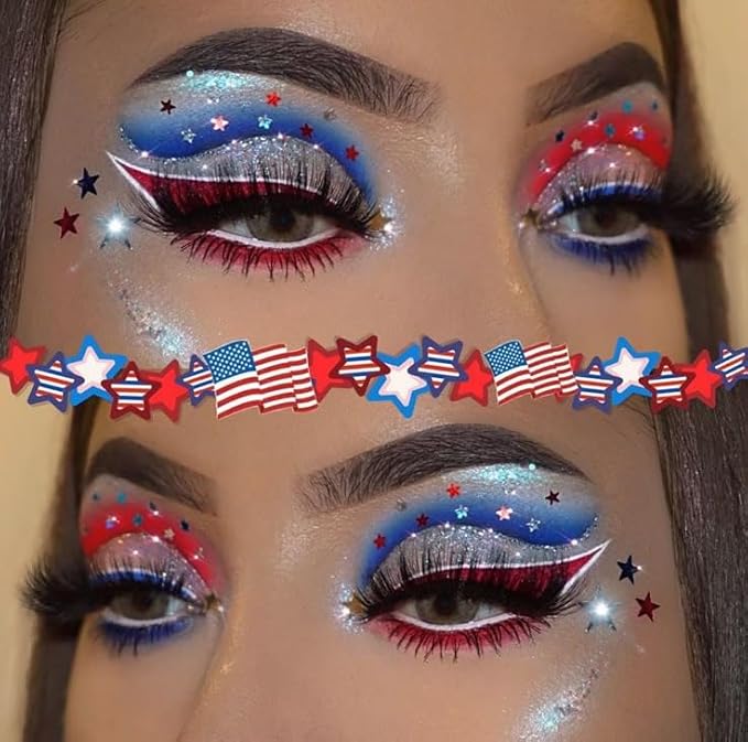 Red White and Blue Face Body Glitter, 4th of July Outfits for Women Girls USA Flag Pride Hair Body Face Glitter Gel Sequins, Fourth of July Accessories for Independence Day Celebrations (3pc USA)