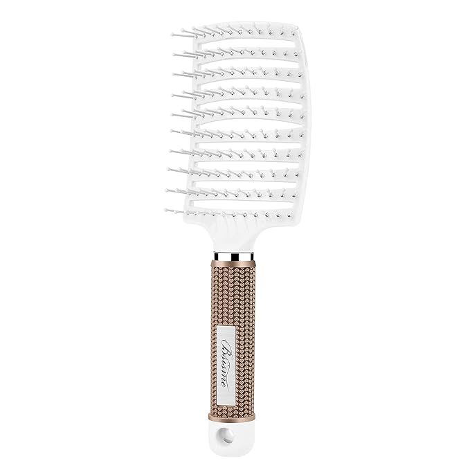 Bsisme Hair Brush, Vented Curved Styling Brush for Faster Blow Drying, Professional Detangling Brush for Women and Men, White