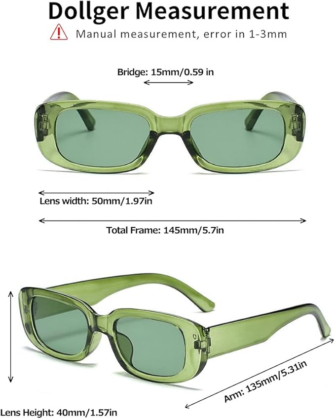 Dollger Rectangle Sunglasses for Women Men Trendy Retro Fashion Sunglasses UV 400 Protection Square Fram