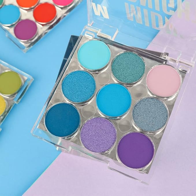 9-Color Shimmer & Matte Blue Eyeshadow Palette – Highly Pigmented Light & Dark Blue Shades, Blendable Shiny & Matt Makeup Powder