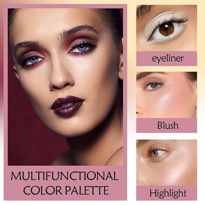 Ten-Color Eyeshadow Palette, White Brown Gold Nude Rose Gold Skin Wine Red 10 Shimmer and Matte Shades Blendable, Wine Party Eye Makeup, Vegan and Cruelty-Free, Built-In Mirror and Brush, 06#