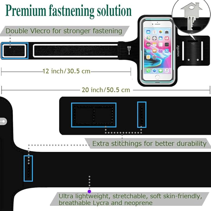 Arm Phone Holder for Running, Armband Cellphone for iPhone 15 14 13 12 11 Pro Max/XR/8 7 6s Plus, for Galaxy A/S/Note Up to 6.9’’, for Exercise Gym Fitness Sports Gear-Black