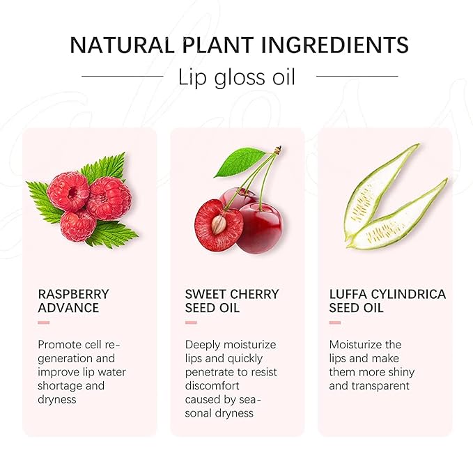 2PCS Hydrating Lip Glow Oil, Lip Oil Gloss Transparent Toot Tinted Nourishing Long Lasting Repairing Lightening Lip Lines (RASPBERRY) 0.2 OZ