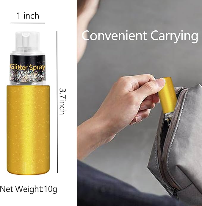 Hair and Body Glitter Spray, Holographic Glitter Highlighter Powder, Face Body Clothes Shiny Glitter, Loose Shimmer Hairspray Festival Rave Prom Accessories, 10g (01# Gold)
