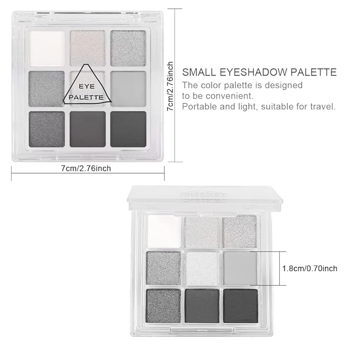 AMY'S DIARY Black Smokey Silver Glitter Shimmer Eye Eyeshadow Makeup Palette,9 Colors Cool Toned Matte Glitter Make Up Black Radiance Eyeshadow Palette Sombras De Ojos Profesional(A)