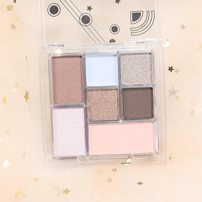 Seven Color Matte Shimmer Eyeshadow, 7 Sky Blue Nude Champagne Gold & Black Brown Series Pressed Powder Eyeshadow, Daily Silky Makeup Eyeshadow Palette,Easy to Carry,Vegan & Cruelty-Free, 24# 0.25 Oz