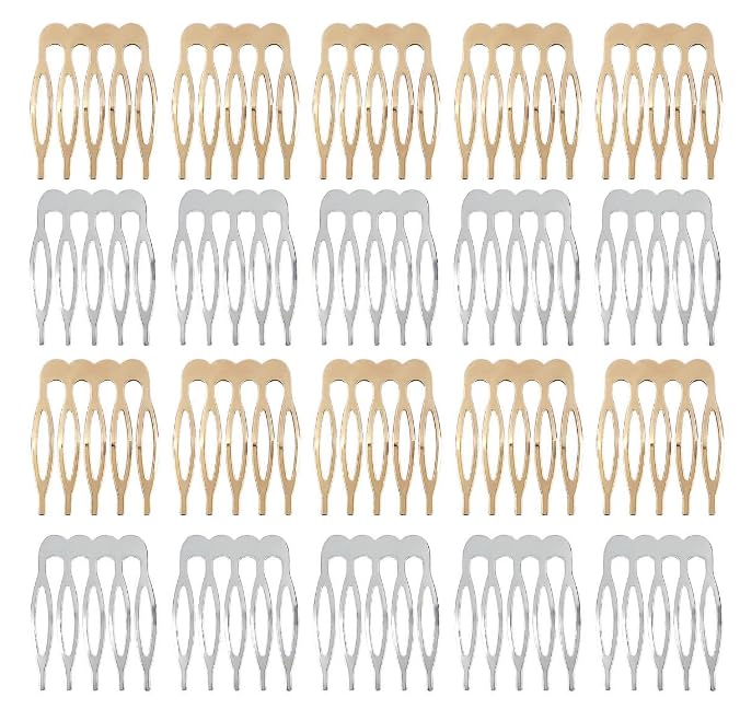 20Packs Silver and Golden 5 Teeth Small Hair Side Combs,Plain Blank Crafting DIY Slide Combs,Small Tiny Hair Side Combs,Bridal Wedding Veil Combs for Fine Hair,Styling Tools and Appliances,Hair Combs