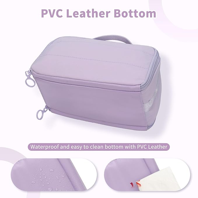 OCHEAL Travel Makeup Bag - Wide Open Cosmetic Bag for Women Make up with Two Compartments, Portable Lightweight Roomy Organizer Toiletry Bag for Girls Skincare tools Accessories-Purple