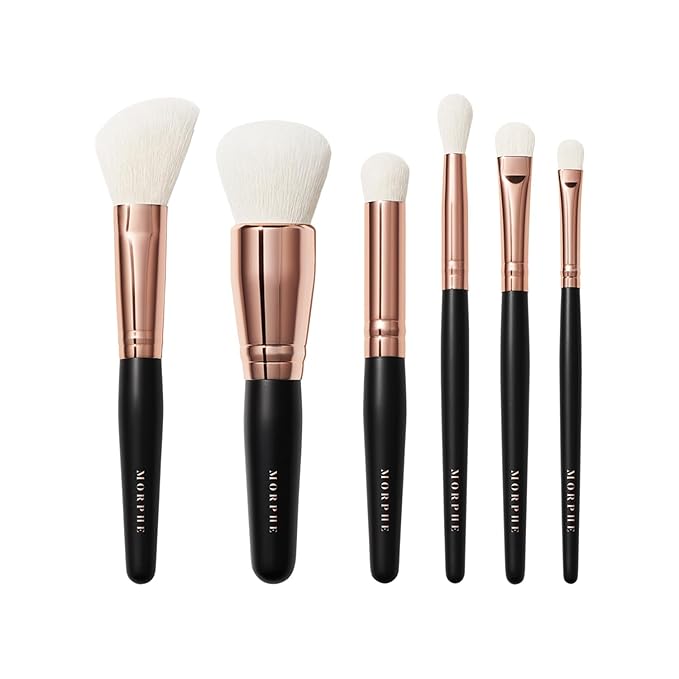 Morphe Rose Away Makeup Brushes - 6 Piece Makeup Brush Set of Eye and Face Brushes - Made with Synthetic Bristles and Includes Makeup Brush Case (6 Count)