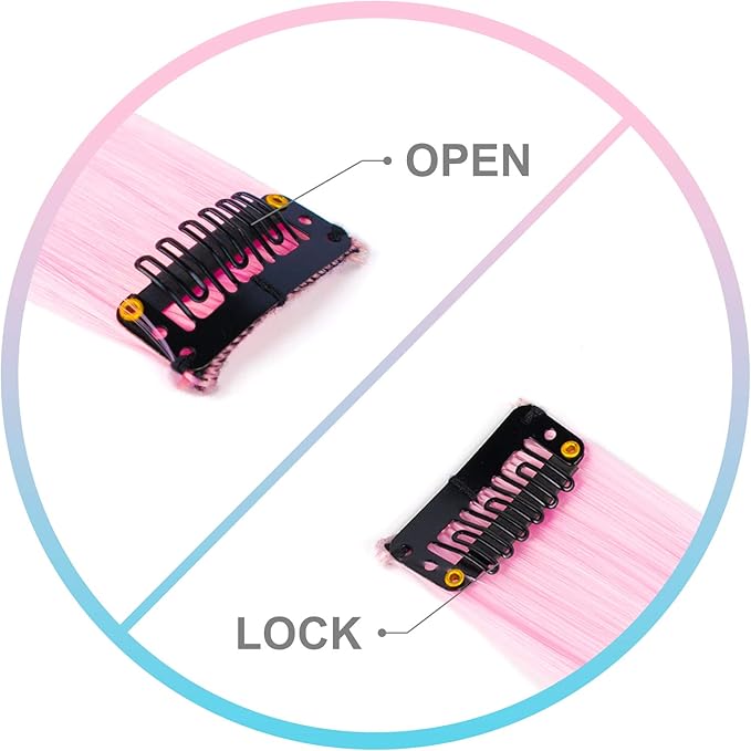 22 Inch Colored Hair Extensions 10 PCS, Colorful Party Highlights Clip in Synthetic Hair Extensions, Sky Blue/Light Pink Hairpieces for Girls Women Kids Doll Party Cosplay Gifts
