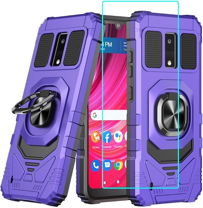 for Blu View 4 Case with 1 Pack Screen Protector,Dual Layer Hybrid Heavy Duty Defender Protection,Sleek Rugged Reinforced Cushion Corner Kickstand Shockproof Bumper Cover for Blu View 4 B135DL Purple