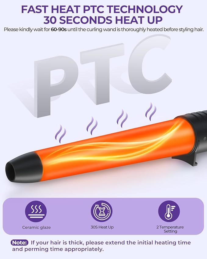 5 in 1 Curling Wand Set: Ohuhu Curling Iron Wand 5Pcs 0.35 to 1.25 Inch Interchangeable Ceramic Barrel Heat Protective Glove 2 Clips Dual Voltage Hair Curler for Girls Women Mother Gift Rainbow