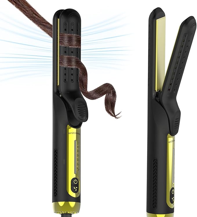 360ยฐAirflow Styler Curling Iron | Wizchark Flat Iron Curling Iron in One | 2 in 1 Hair Straightener and Curler for All Styles | Professional Curling Wand with Cooling Air Vents Dual Voltage Hair Tools