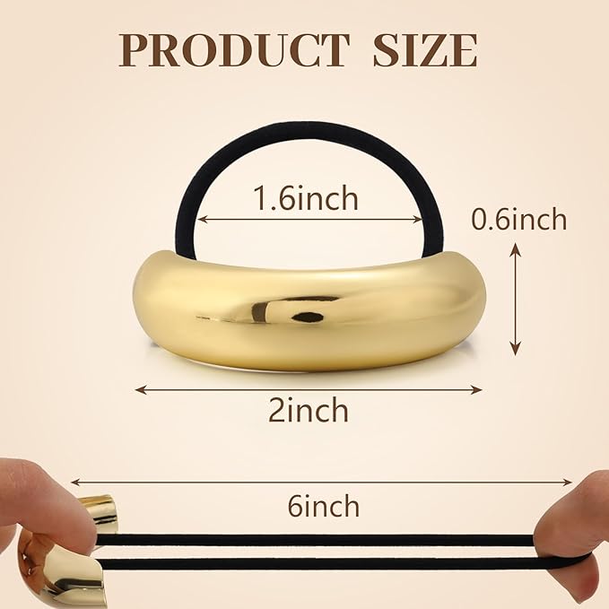 4PCS Gold Hair Ties, Metal Hair Ties for Thick Hair, Elegant Durable Round Geometric Design Hair Cuffs, Gold Hair Accessories Stretchy Non-Damage Ponytail Holders