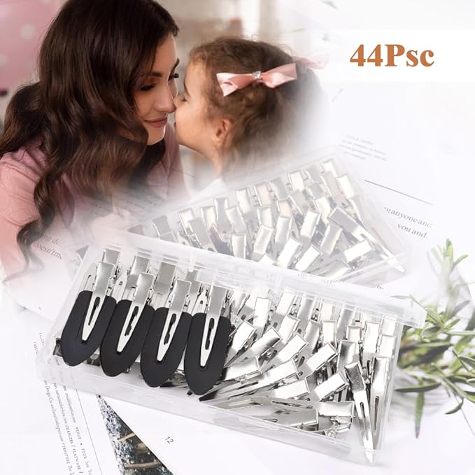 Hair Clips for Women Styling, 44Pcs Metal Duck Billed Pin Curl Clips, Hair Pins, Salon, Makeup, Hair Dyeing, Silver & Black