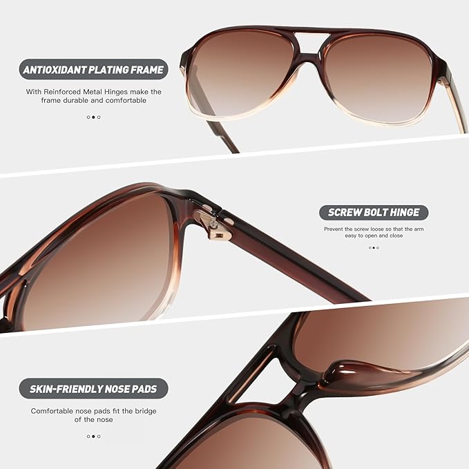 YDAOWKN Retro Aviator Sunglasses for Women Mens Large Frame Classic Vintage 70s Sun Glasses Aviators