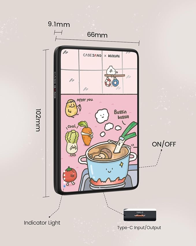 Magnetic Battery Pack Compatible with Magsafe,5000 mAh Portable Power Bank, Wireless Charging with Type C Input Output Ultra Slim for iPhone 16/15/14/13/12/ All Series, Veggie HotPot Party