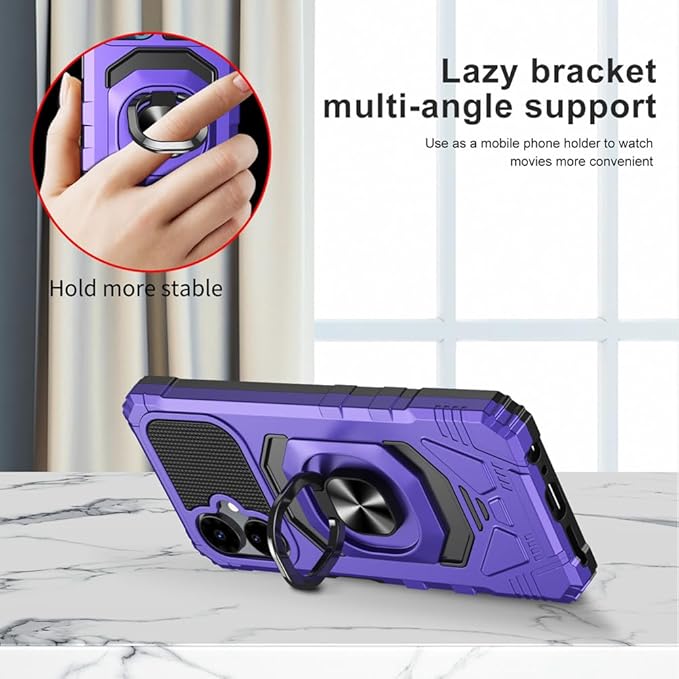 for Boost Mobile Celero 5G 2024 Case with 1 Pack Screen Protector,Dual Layer Hybrid Heavy Duty Defender Protection,Sleek Rugged Reinforced Cushion Corner Kickstand Shockproof Bumper Cover Purple