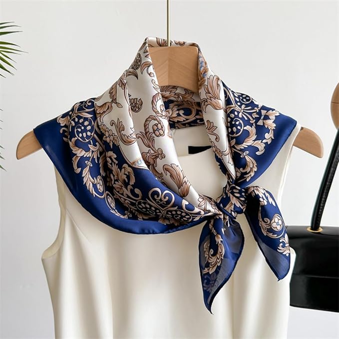 MINIDORA Satin Scarves for Women 27.5 × 27.5 inches Medium Square Elegant Silk Feeling Head Scarf
