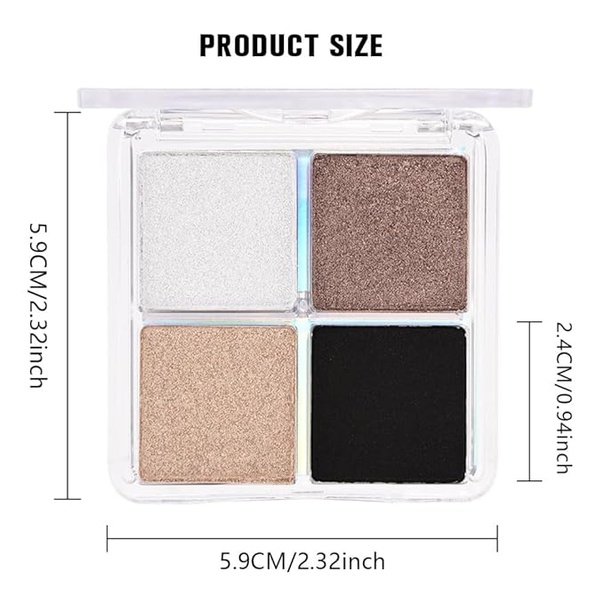 4 Colors Gold Brown Silver White Black Eye Shadow Palette Makeup, Neutral Matte Shimmer Eyeshadow Palette for Women Highly Pigmented Waterproof, paleta de sombras de ojos, Vegan&Cruelty-free 03