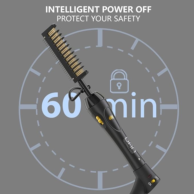 Dan Technology 500℉ hot Comb,60 Min Auto-Off Hair Straightener Comb,7 Temperatures Adjustable Ceramic hot Comb,Electric Pressing Comb for Black Hair,Professional hot Combs for Natural Black Hair