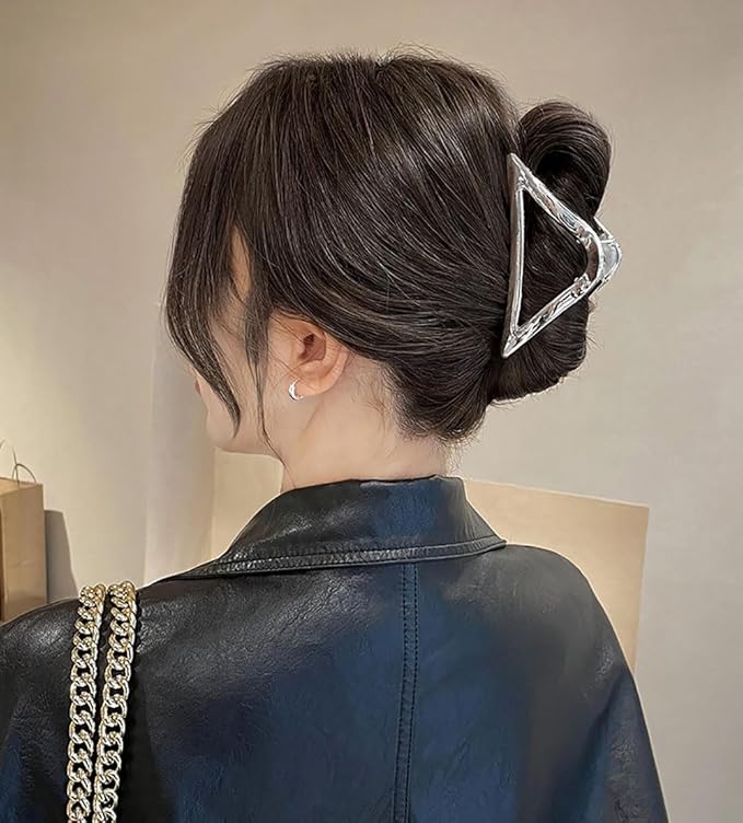 2Pcs Hair Clips, Triangular Hair Claw Clips, Metal Hair Clips, 4inch Exquisite Silver Geometry Designs Hair Jaw Clips for Hair Accessories for Women Girls Gift