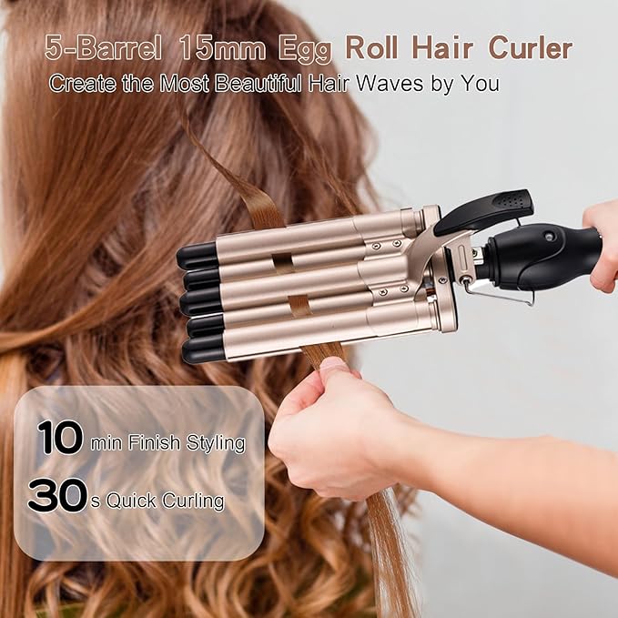 5-Barrel 15mm Egg Roll Hair Curler Hair Curling Iron Hair Waver Hair Crimper Adjustable Hair Styling Tool