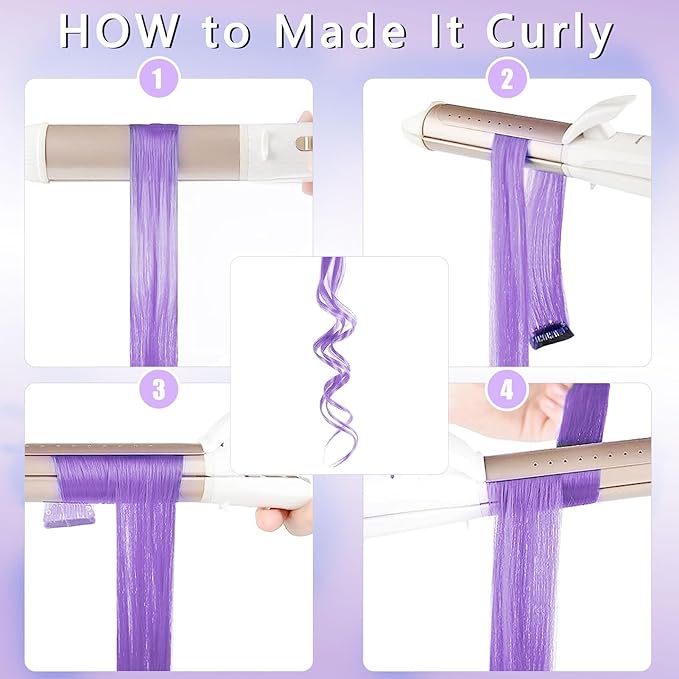 12 PCS Light Purple Hair Extensions Clip in, 20 Inch Colored Hair Extensions Party Highlights Long Straight Synthetic Hairpieces for Women Kids Girls Halloween Christmas Cosplay