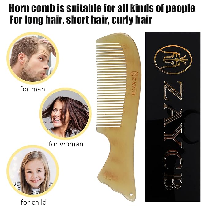 Horn Fine Tooth Comb - Anti-Static Hair Comb - Hair Styling Detangling Comb for Men, Women, and Kids - For All Hair Types