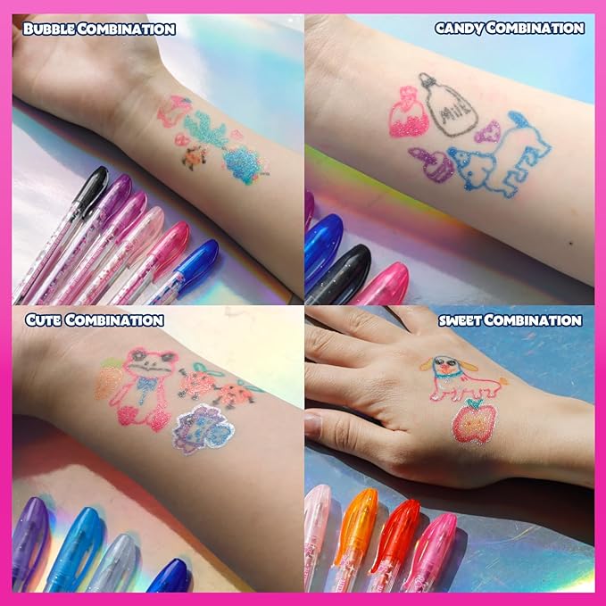 Townley Girl Barbie 16 Piece Glitter Pen Body Art Set, Glittery and Bright Colors, Ages 3