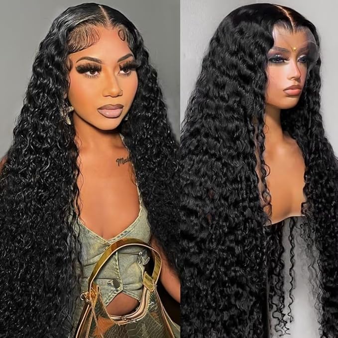 28 Inch Deep Wave Lace Front Wigs Human Hair 13x6 Curly HD Transparent Lace Wigs Human Hair 210% Density Pre Plucked with Baby Hair